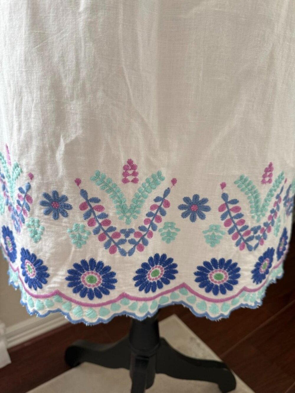Talbots White Linen Embroidered Scalloped Hem Lined Tank Dress size 4P - Picture 6 of 10